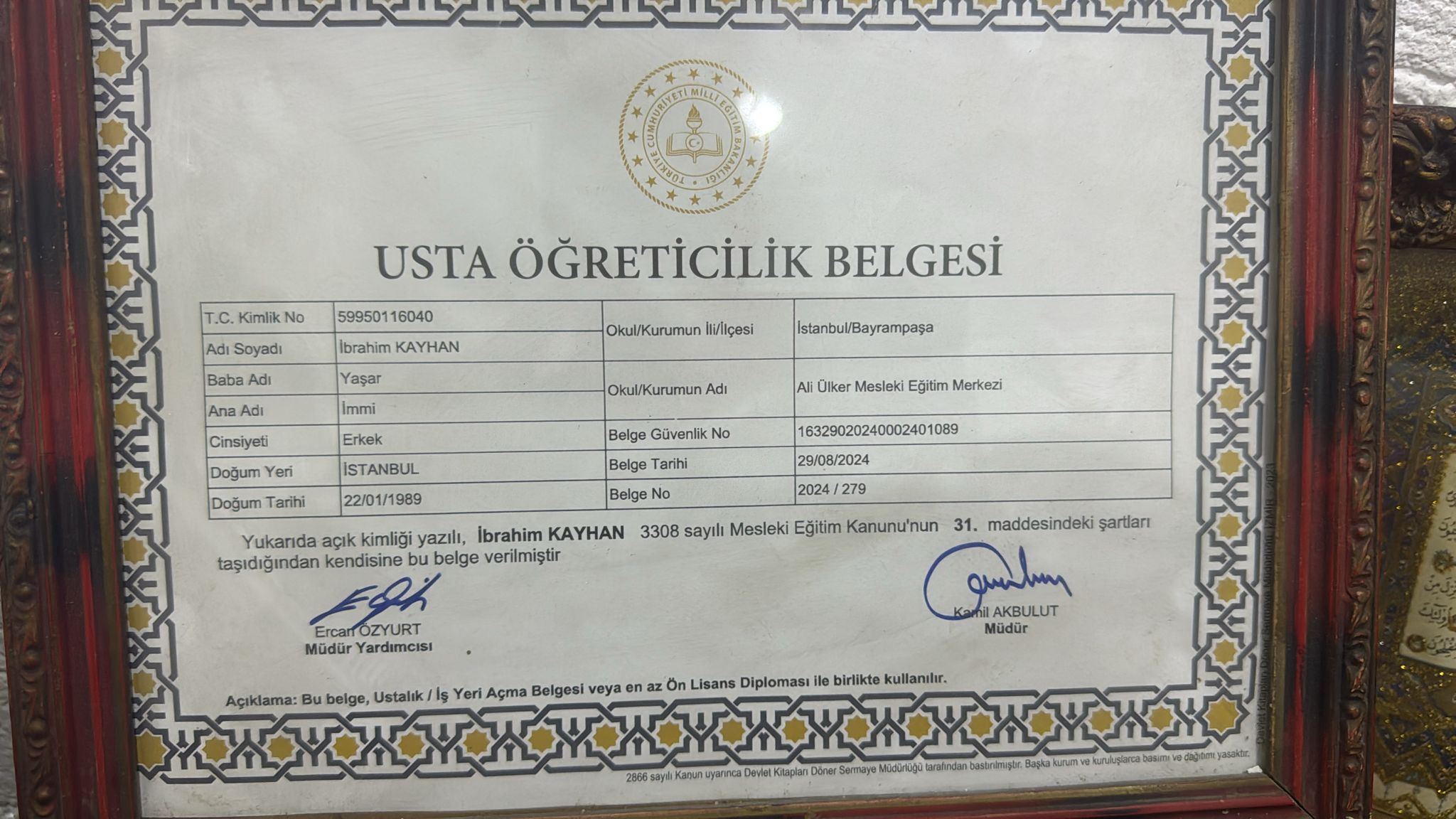 PDR Academy kurucu eğitmeni için usta öğreticilik belgesi
